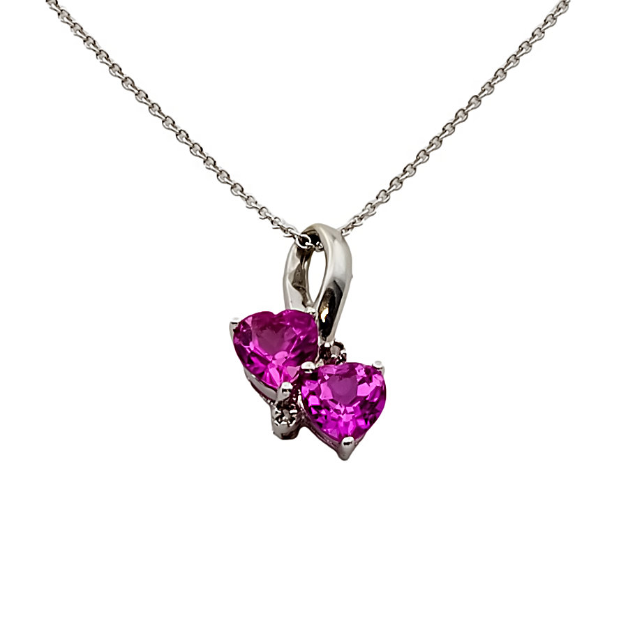 9ct White Gold Pink Topaz / Diamond Pendant with Chain